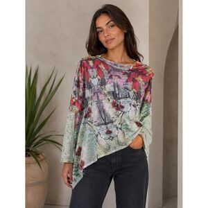 Clotheshead Abstract Floral Asymmetrical Knit Top Womens Medium Art to Wear